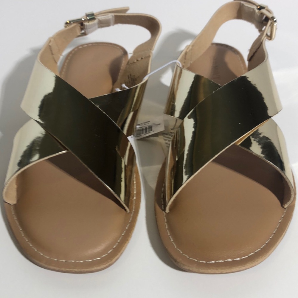 Gold Faux Leather Crisscross Strappy Sandals - Picture 5 of 6